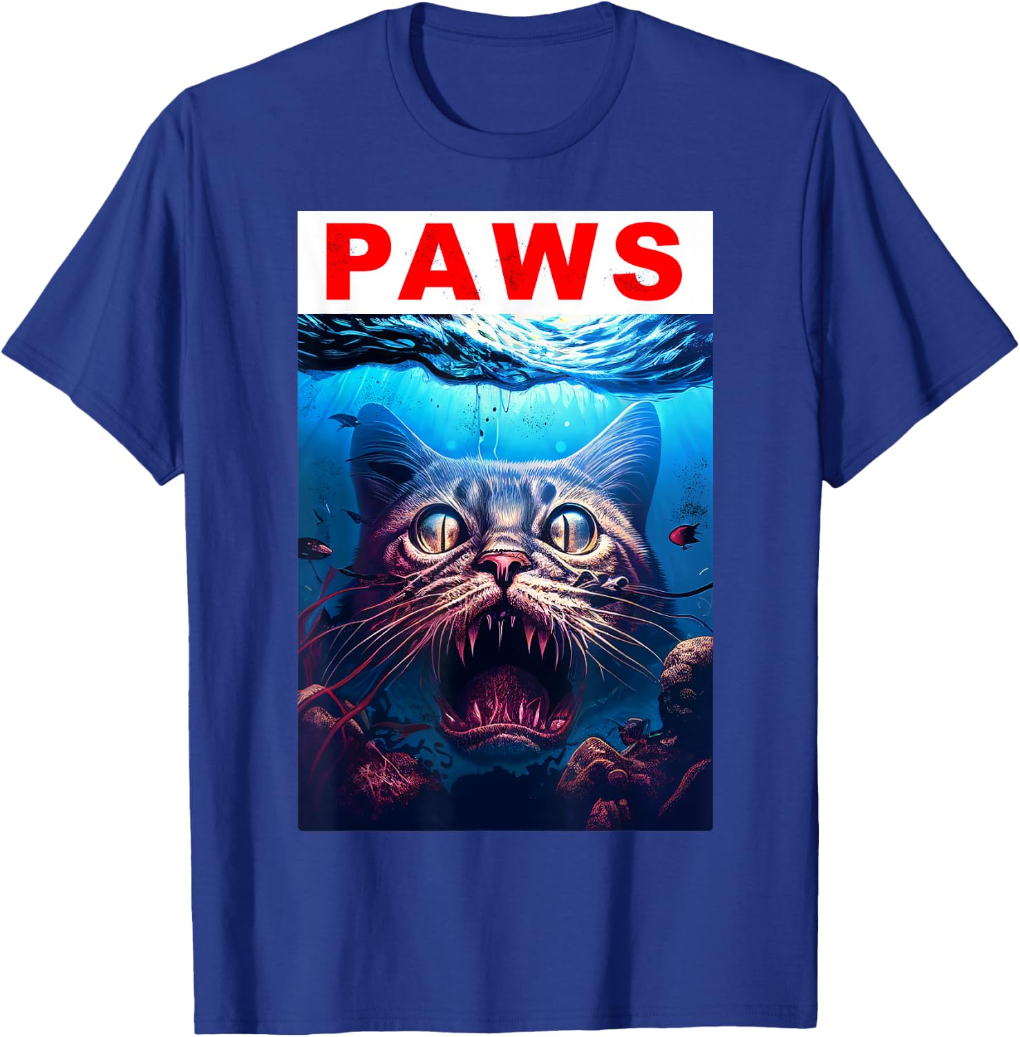 Paws Funny Cat Kitten Shark Tomcat Kitty Parody Cat Lover Men Women Girls Kids T-Shirt - T-Shirt | Royal