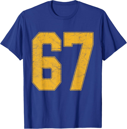 Number 67 Numbered Uniform Sports Team Jersey 67th Birthday T-Shirt - T-Shirt | Royal