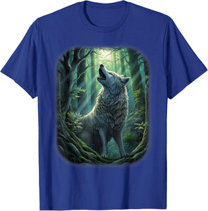 Wolf in the forest howling at the Moon Fantasy Art Wildlife T-Shirt - T-Shirt | Royal
