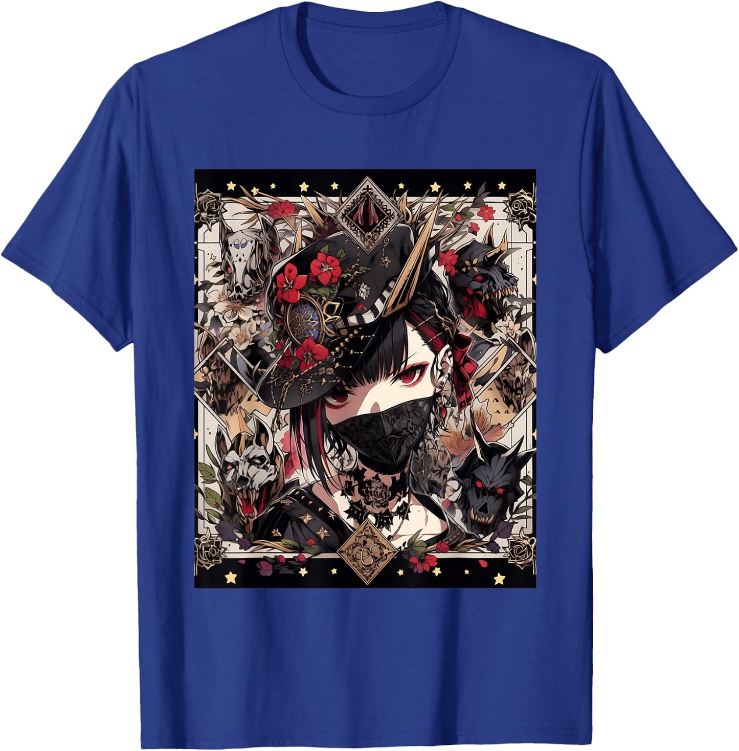 Veiled Mystery: Japanese Young Gothic Girl in a Mask T-Shirt - T-Shirt | Royal