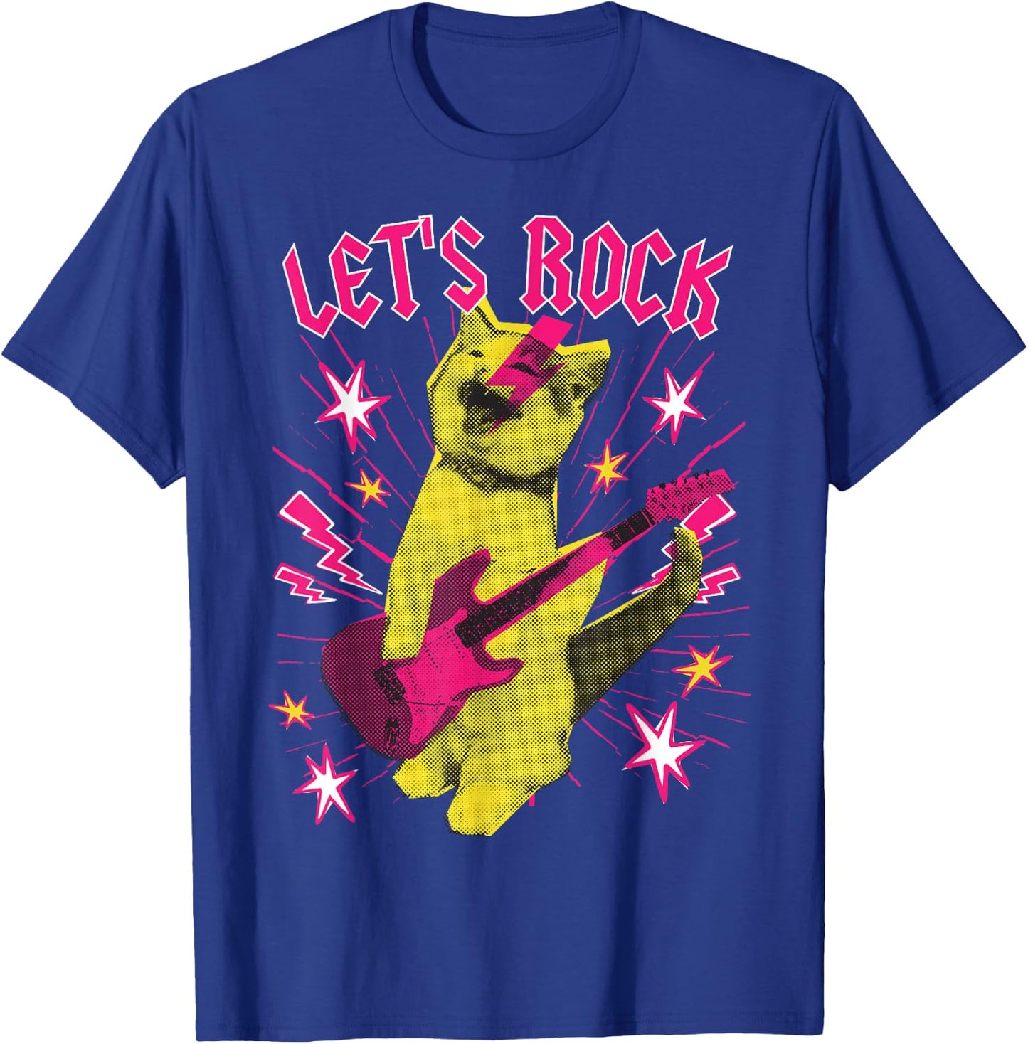 80s Rock N Roll Girl Cat, Let's Rock T-Shirt - T-Shirt | Royal