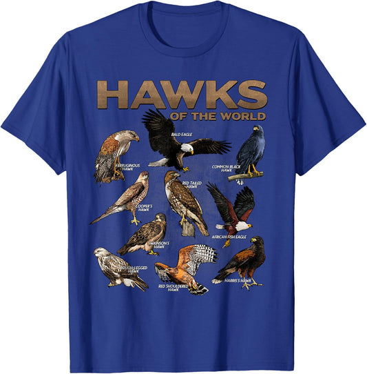 Hawks Animals of the World Educational Birds of Prey Birder T-Shirt - T-Shirt | Royal
