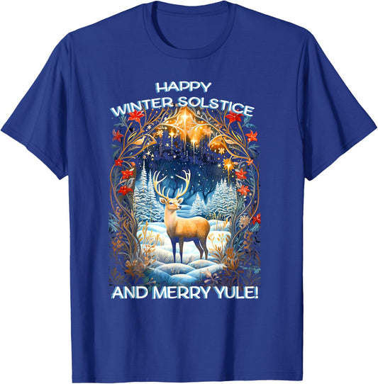 Merry Solstice Happy Yule Christmas Bird Nordic Xmas Graphic T-Shirt - T-Shirt | Royal