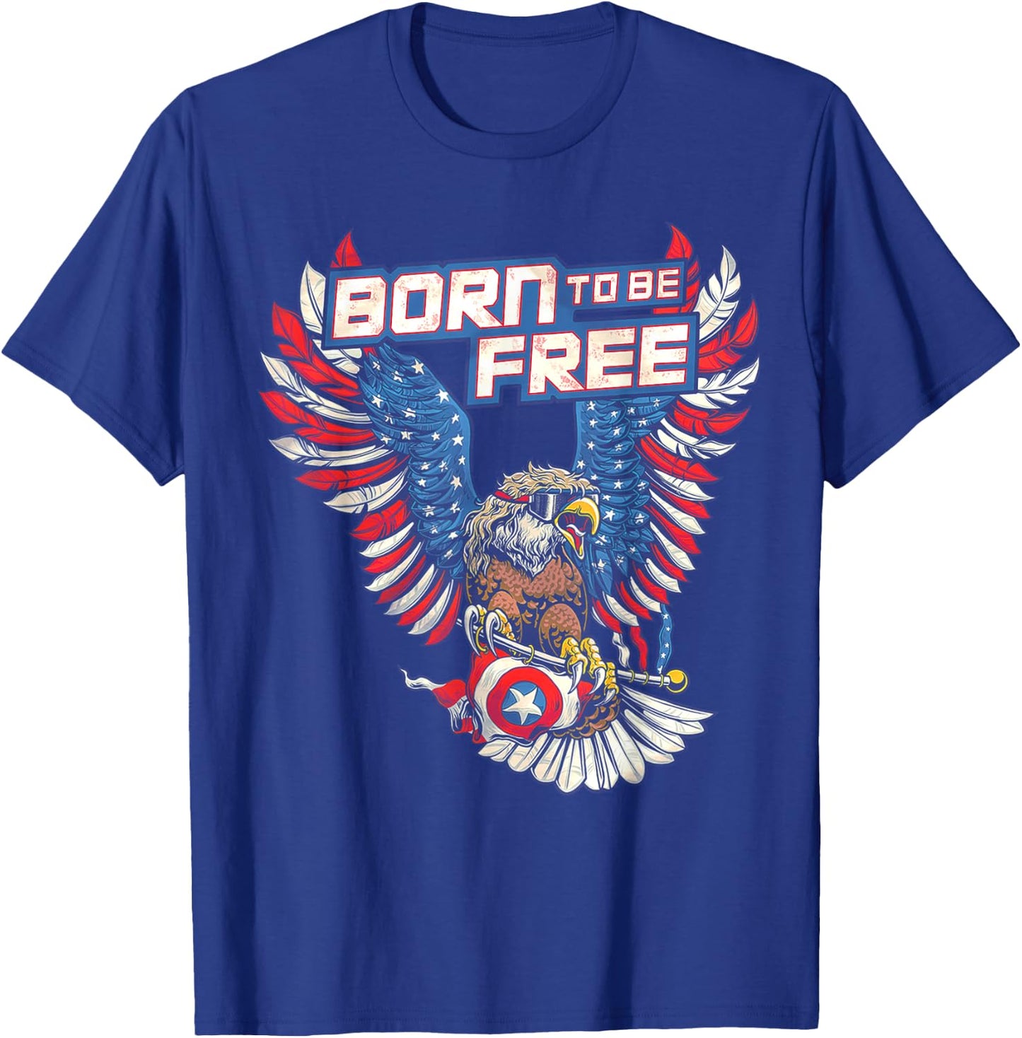 Born To Be Free Eagle America Flag T-Shirt - T-Shirt | Royal