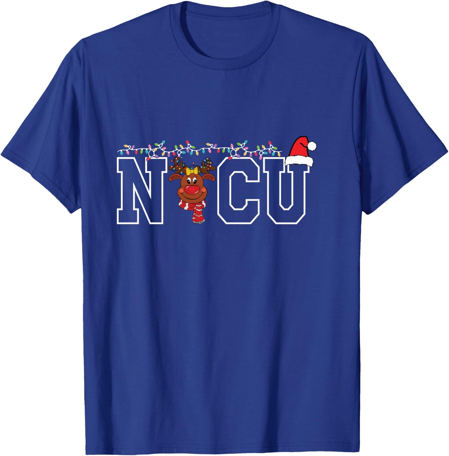 Cute Santa Hat Reindeer Christmas Light Xmas NICU Nurse Cool T-Shirt - T-Shirt | Royal