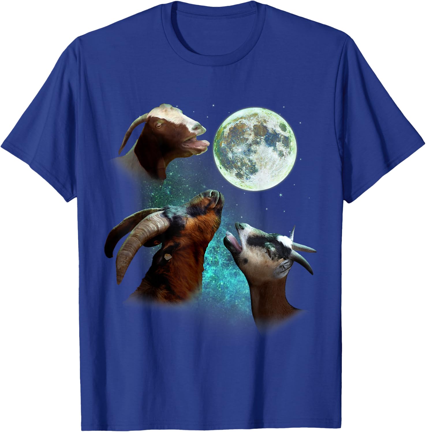 Three Goats Howl At Moon 3 Wolfs Wolves Funny Parody T-Shirt - T-Shirt | Royal