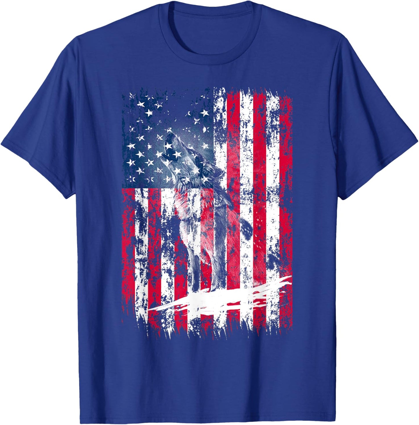 American Flag Howling Wolf Distressed Vintage Flag Men T-Shirt - T-Shirt | Royal