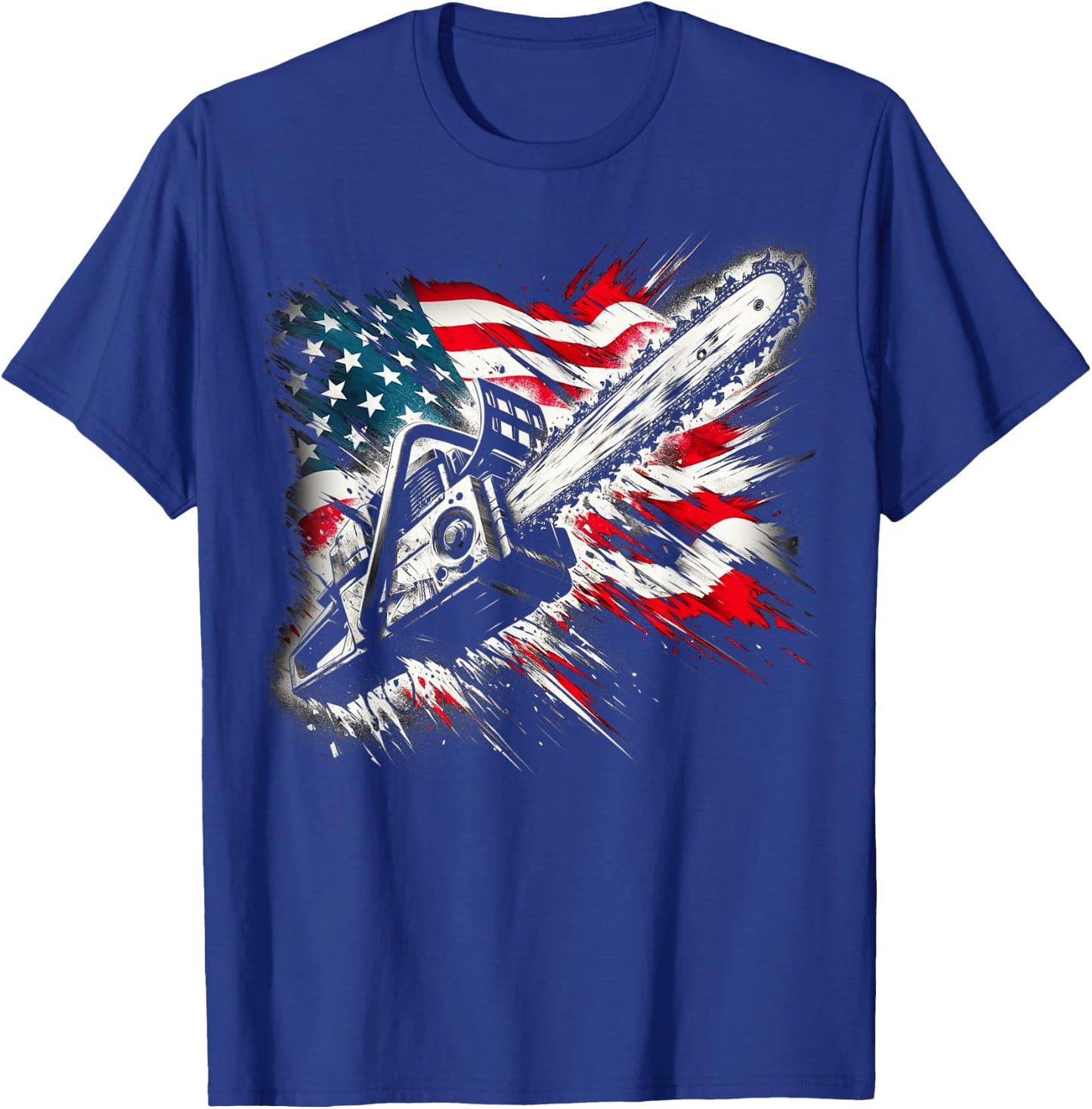 Vintage US Flag Chainsaw | Cute Woodworker Funny Logger T-Shirt - T-Shirt | Royal