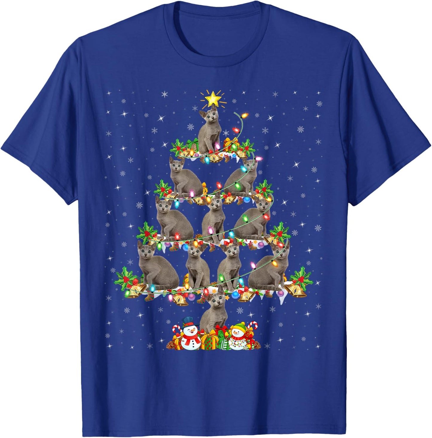 Russian Blue Cat Xmas Lights Russian Blue Cat Christmas Tree T-Shirt - T-Shirt | Royal