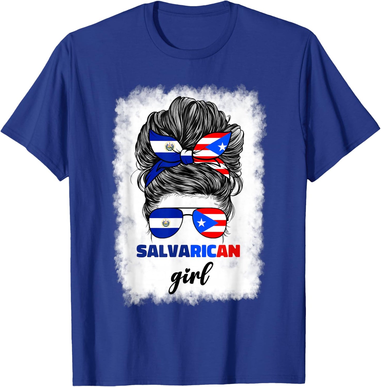 Half Salvadorian And Puerto Rican Rico El Salvador Flag Gril T-Shirt - T-Shirt | Royal