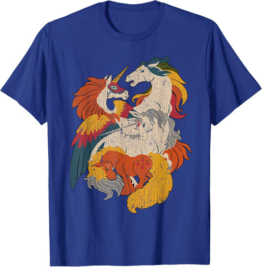 Vintage Horses Four Nostalgia Vintage Lypse Unicorn T-Shirt - T-Shirt | Royal