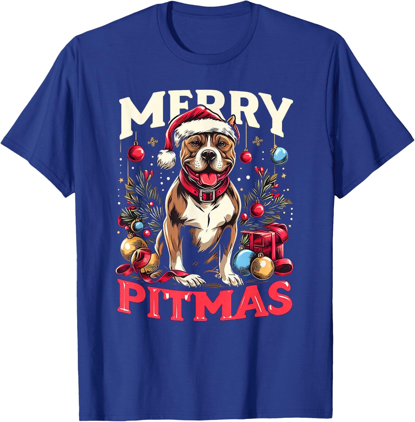 Merry Pitmas Pitbull Funny Christmas Sweater T-Shirt - T-Shirt | Royal