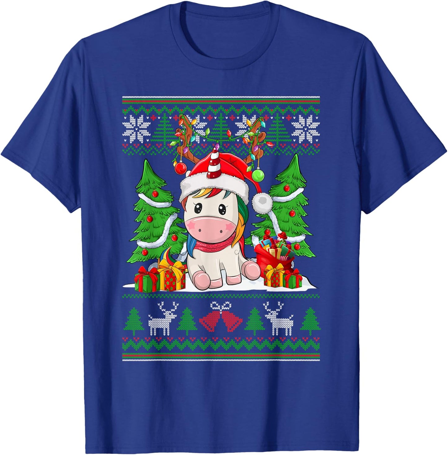 Christmas Girls Xmas Unicorn Deer Ugly Christmas Sweater T-Shirt - T-Shirt | Royal