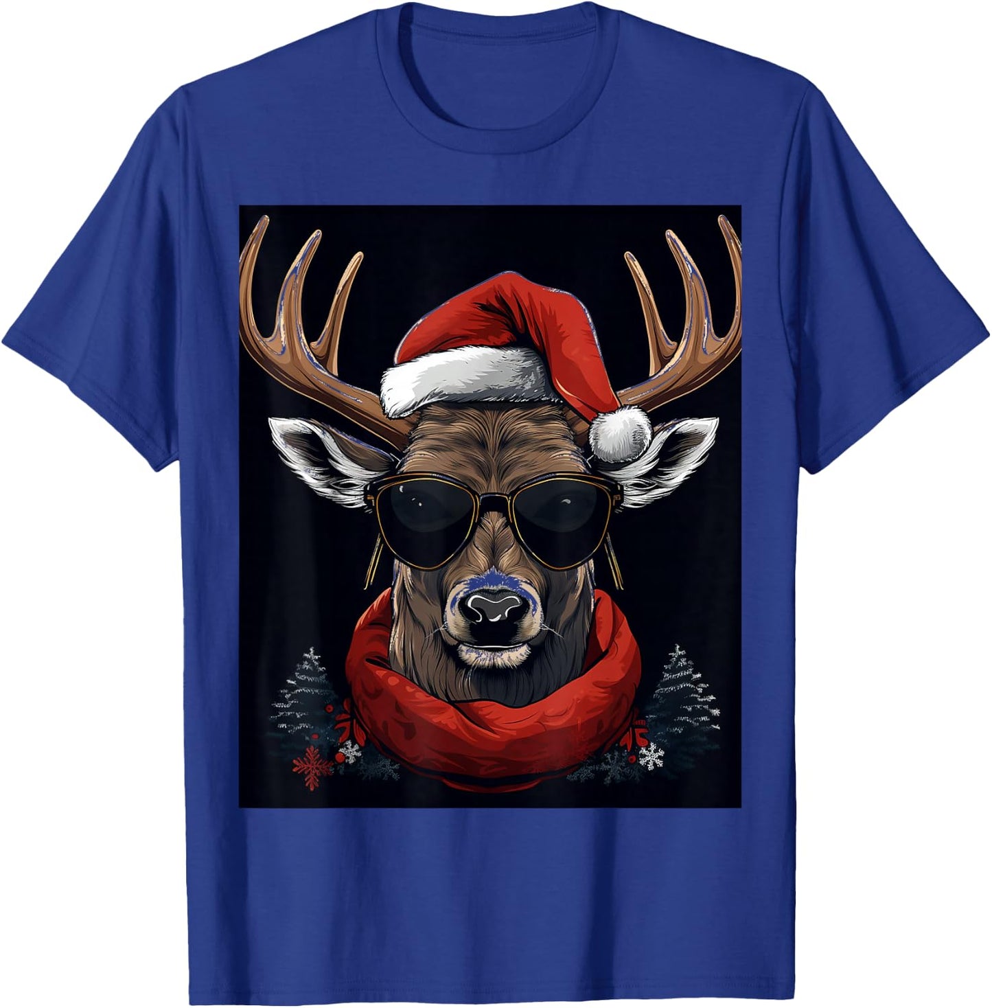 Deer Christmas Hat Shirt - X-mas Deer T-Shirt - T-Shirt | Royal