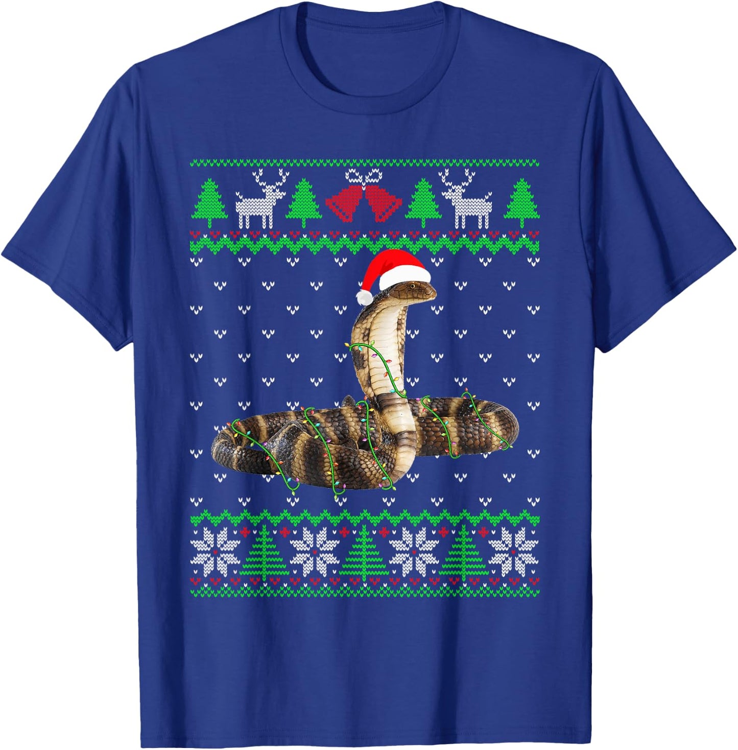 Funny Cobra Lights Ugly Sweater Christmas Tree Animals T-Shirt - T-Shirt | Royal