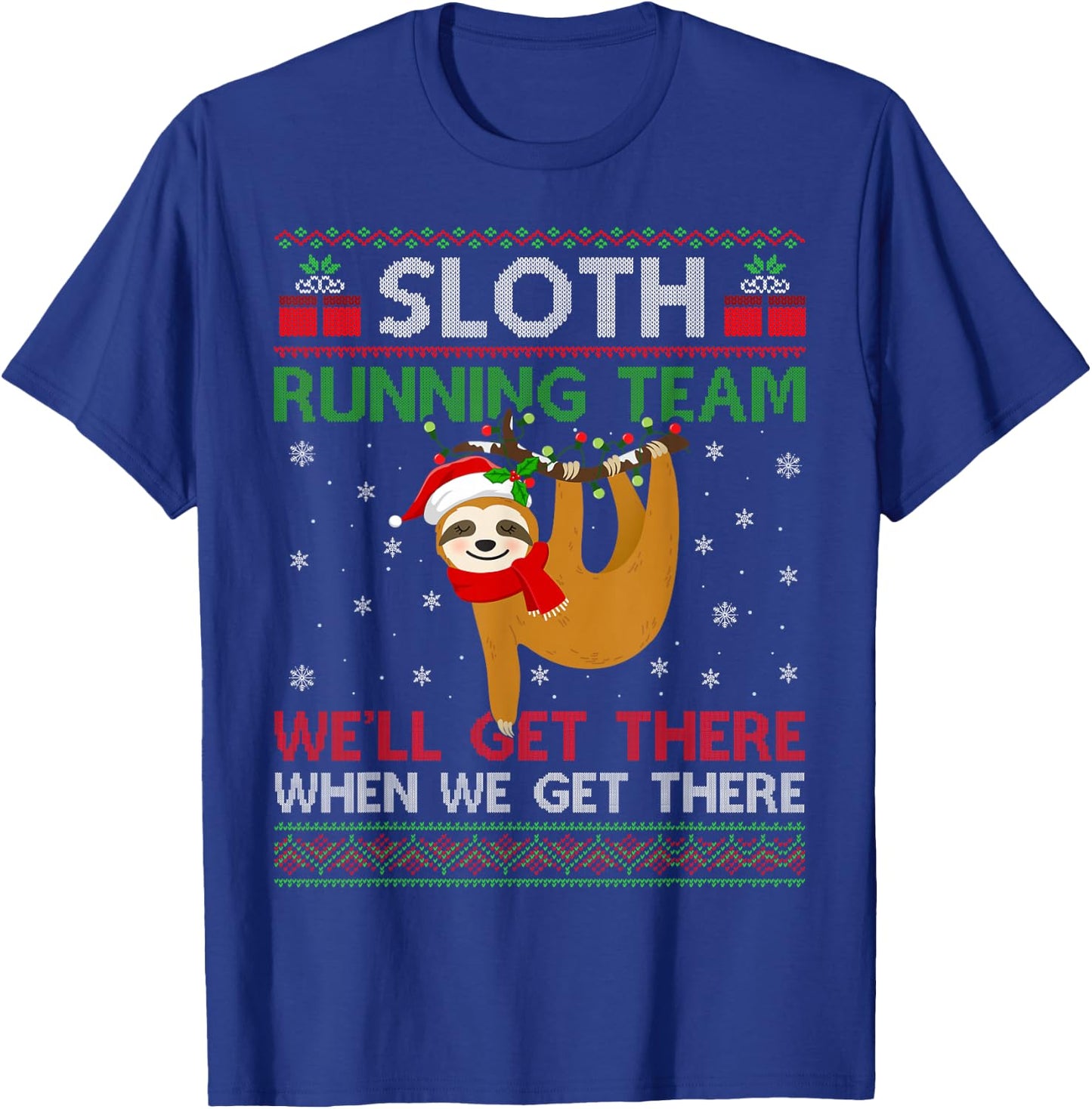 Funny Sloth Running Team Xmas Lights Ugly Sloth Christmas T-Shirt - T-Shirt | Royal