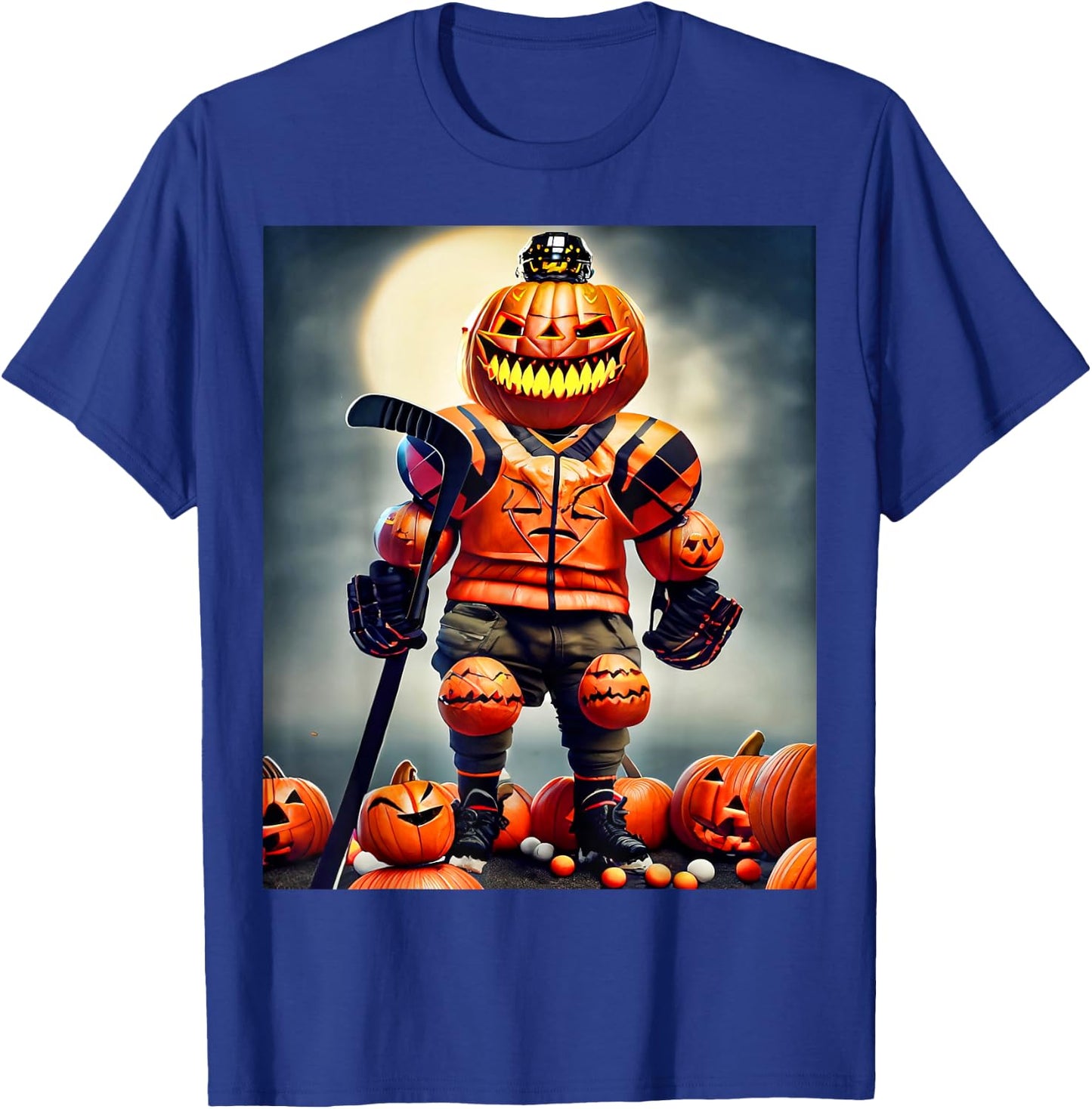 Halloween Hockey Season Pumpkin Player T-Shirt - T-Shirt | Royal