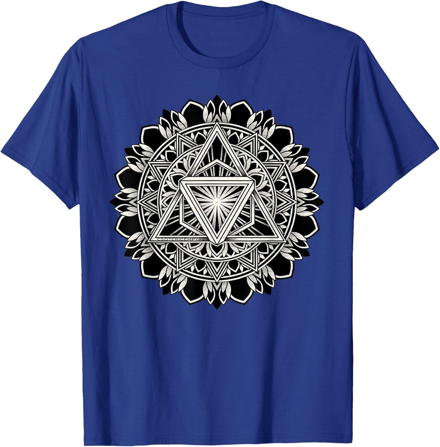 Sacred Geometry Tri-Hex Mandala Geometric Blackwork T-Shirt - T-Shirt | Royal