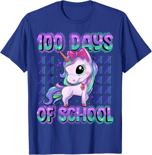 100 Magical Day of School Unicorn Shirts 100 Days Smarter Kids School Shirt Black Short Sleeve Small T-Shirt - T-Shirt | Royal