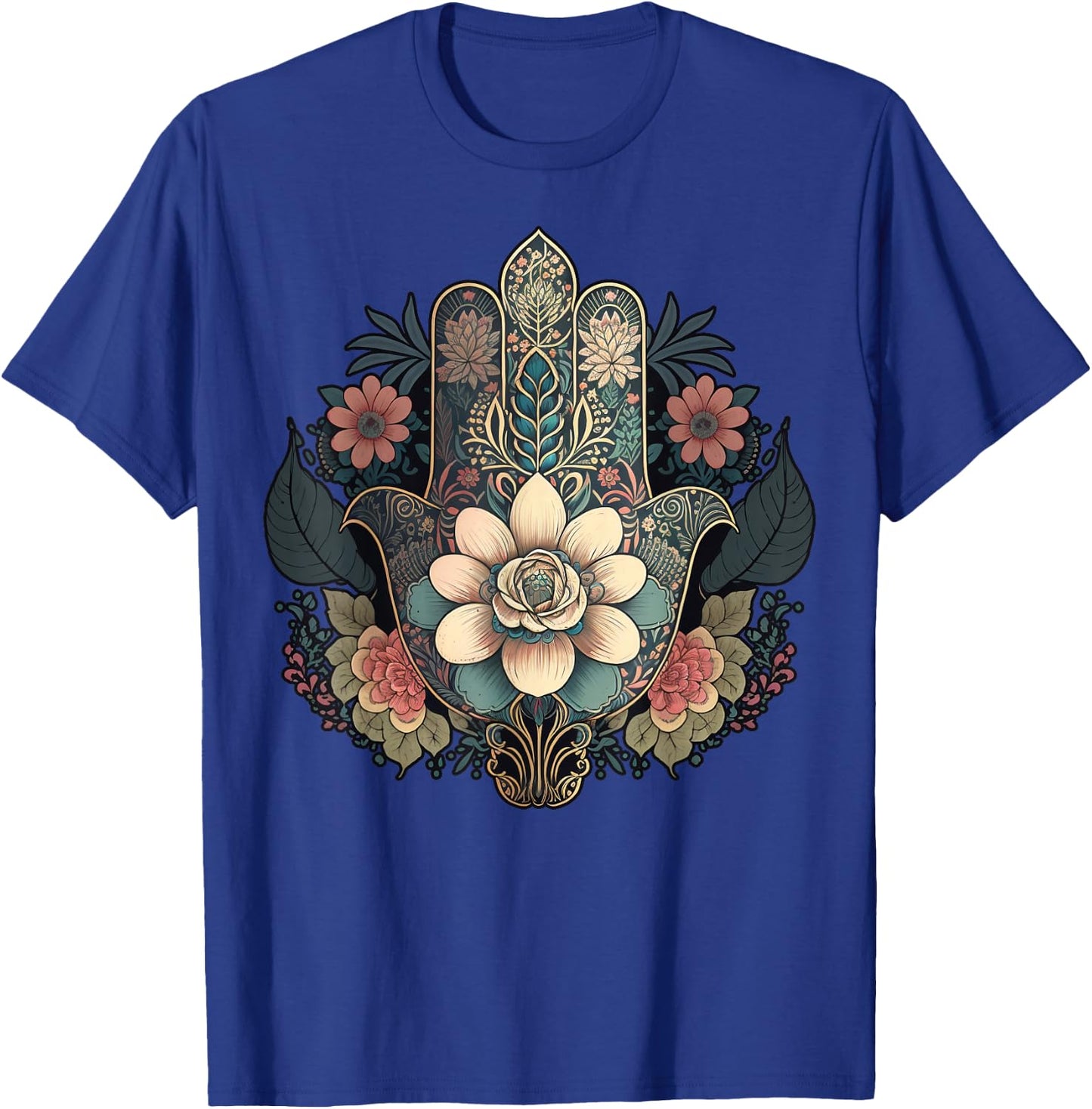 Khamsah or flower Hand of Fatima on floral Hamsa Hand T-Shirt - T-Shirt | Royal