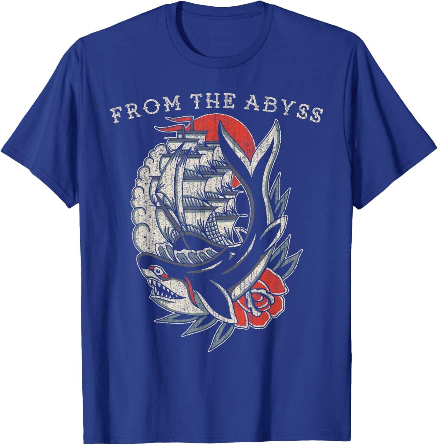 From the Abyss, Traditional Old School Ship & Shark Tattoo T-Shirt - T-Shirt | Royal