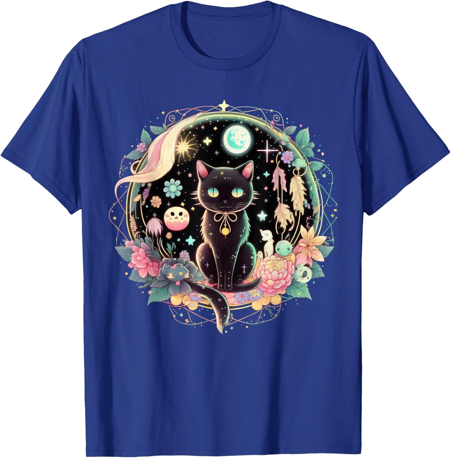 Moon Phases Crystal Witchy Cute Black Cat Kawaii Pastel Goth T-Shirt - T-Shirt | Royal