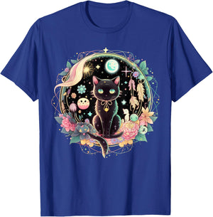 Moon Phases Crystal Witchy Cute Black Cat Kawaii Pastel Goth T-Shirt - T-Shirt | Royal