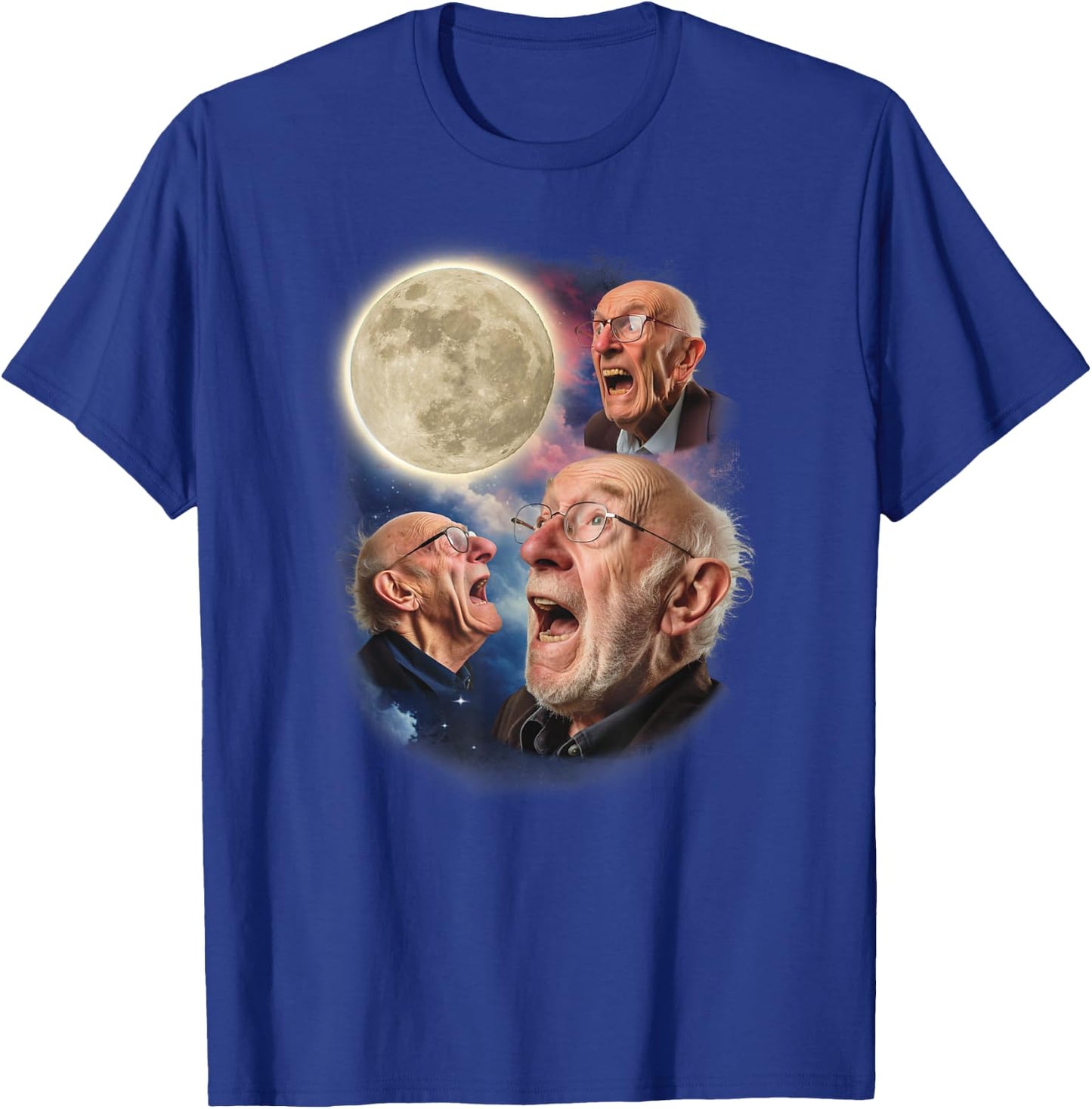 Three Grandpa Moon Old Men Howl At Moon Weird Cursed Meme T-Shirt - T-Shirt | Royal