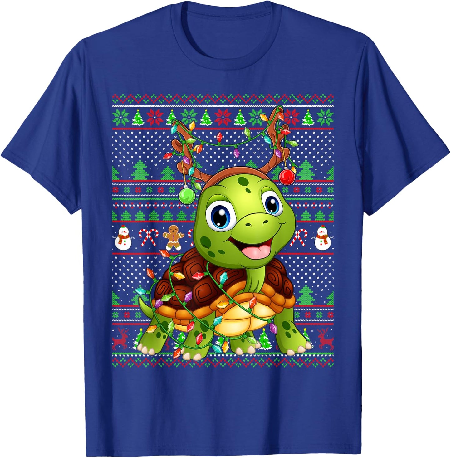 Ugly Xmas Sweater Style Lighting Turtle Christmas T-Shirt - T-Shirt | Royal