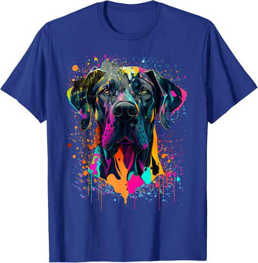 Colorful Splash Art Great Dane Portrait Puppy Owner T-Shirt - T-Shirt | Royal