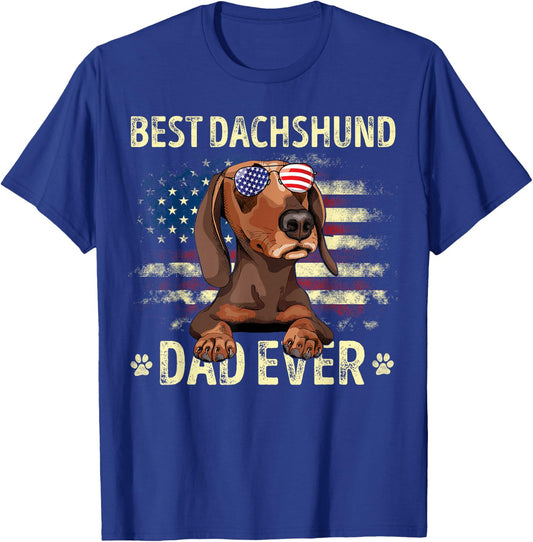 Dachshund Dad Flag American Best Dog Dad Ever Dachshund Men T-Shirt - T-Shirt | Royal