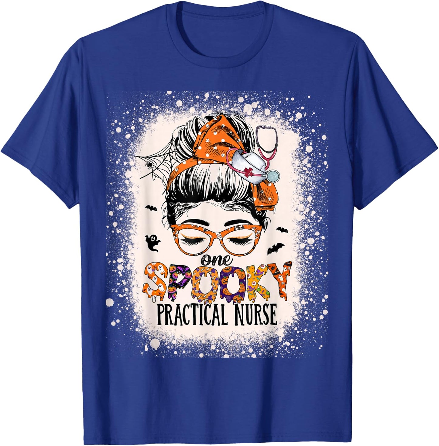 Messy Bun Spooky Practical Nurse Halloween Lpn Nurse T-Shirt - T-Shirt | Royal