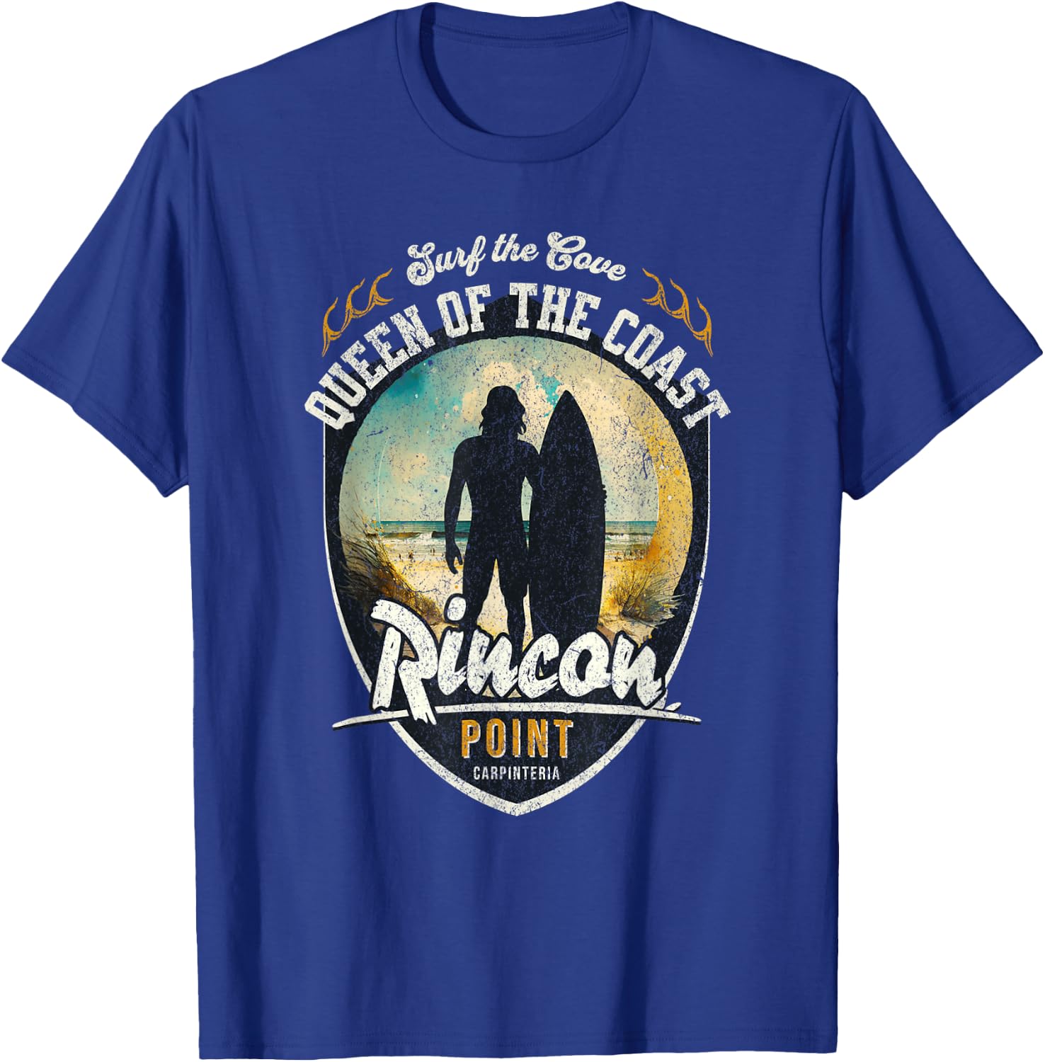 Surf the Cove Rincon Point Carpinteria Retro Beach Surfing T-Shirt - T-Shirt | Royal