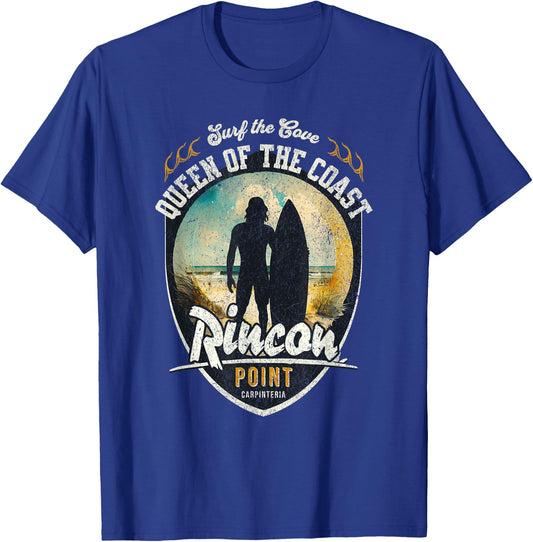 Surf the Cove Rincon Point Carpinteria Retro Beach Surfing T-Shirt - T-Shirt | Royal