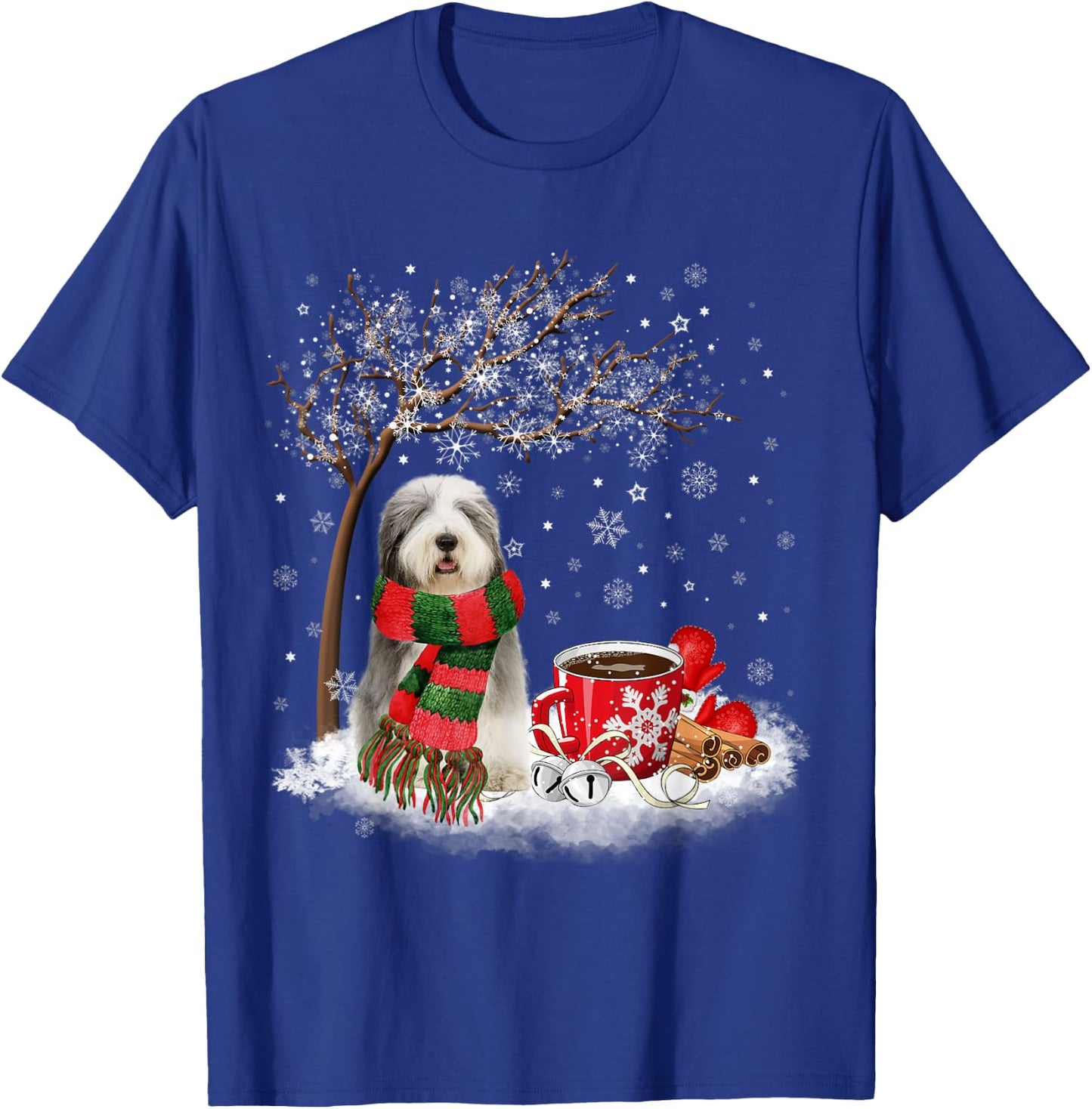 Old English Sheepdog In The Snow Christmas Winter Xmas Tree Men Women Kids T-Shirt - T-Shirt | Royal