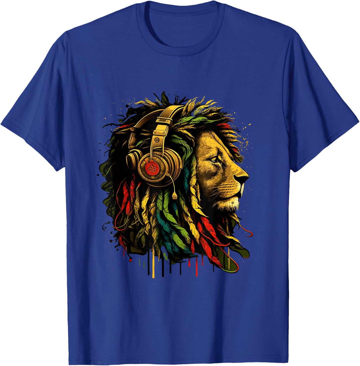 Rasta Reggae Music Headphones Jamaican Pride Lion of Judah T-Shirt - T-Shirt | Royal