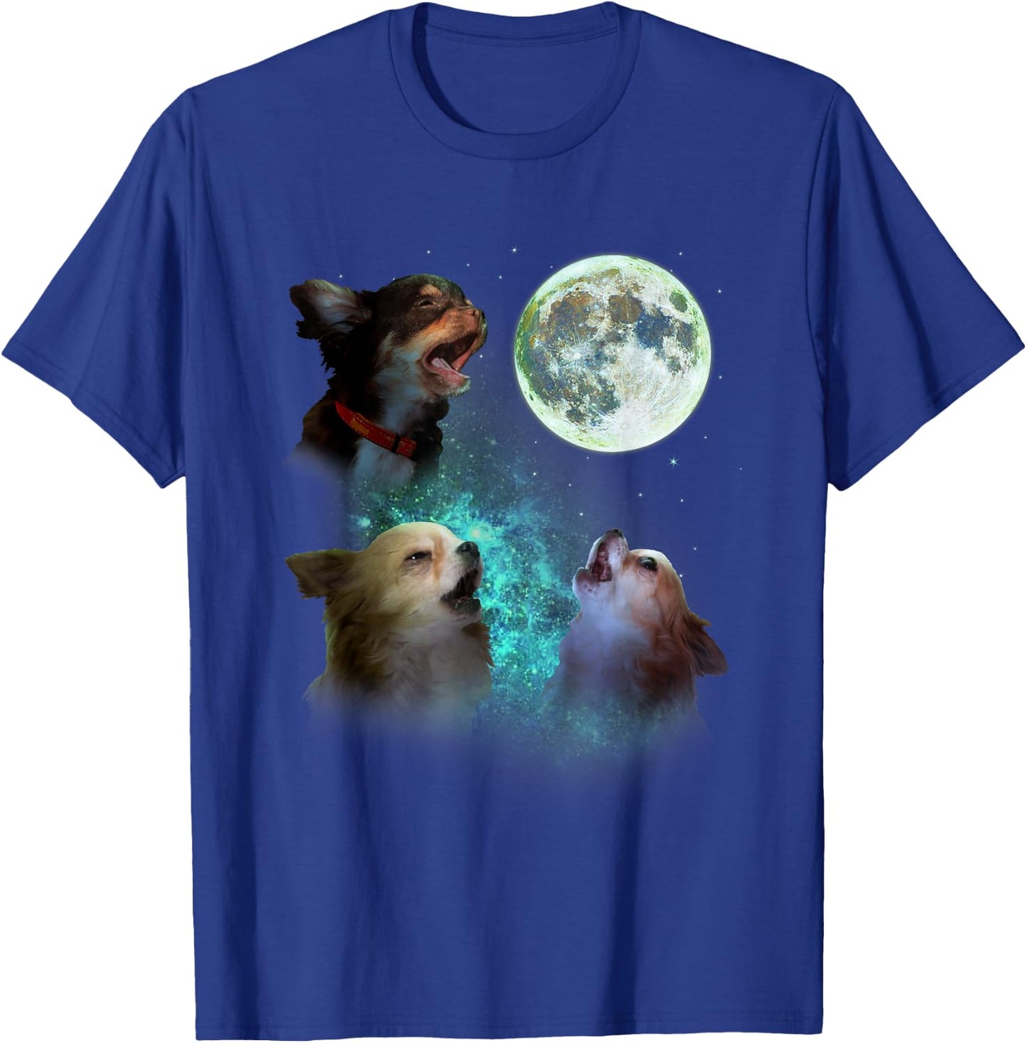 Three Long Hair Chihuahuas Howl At Moon 3 Wolf Wolves Parody T-Shirt - T-Shirt | Royal