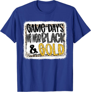 On Gameday Football We Wear Black and Gold School Spirit T-Shirt - T-Shirt | Royal
