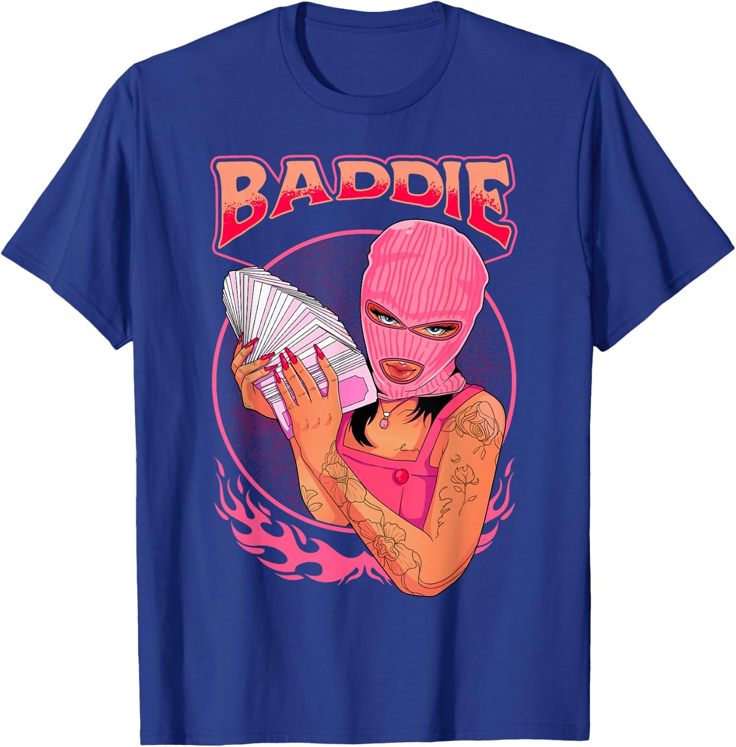 Baddie Bad Girl Stack of Cash Pink Style Sassy Character T-Shirt - T-Shirt | Royal