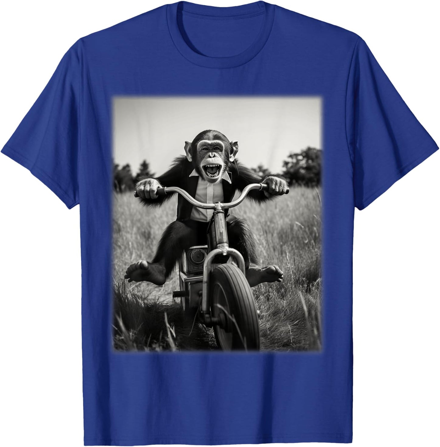 Funny Cute Monkey Chimp Riding Vintage Bicycle Men Woman T-Shirt - T-Shirt | Royal