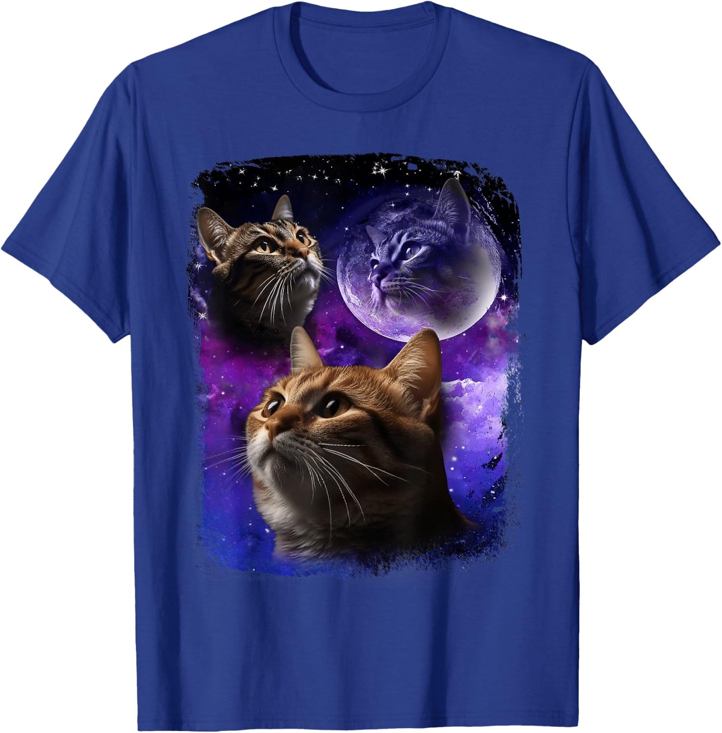 Cat Howling at Moon Galaxy Funny Three Cats Howl wolf meme Men Women T-Shirt - T-Shirt | Royal