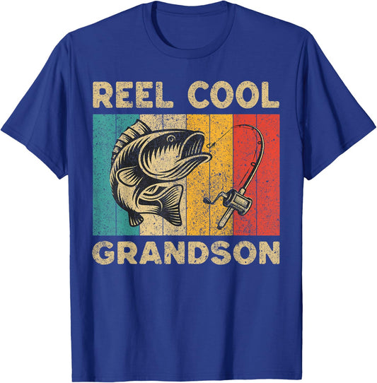 Father's Day Present Funny Fishing Reel Cool Grandson T-Shirt - T-Shirt | Royal