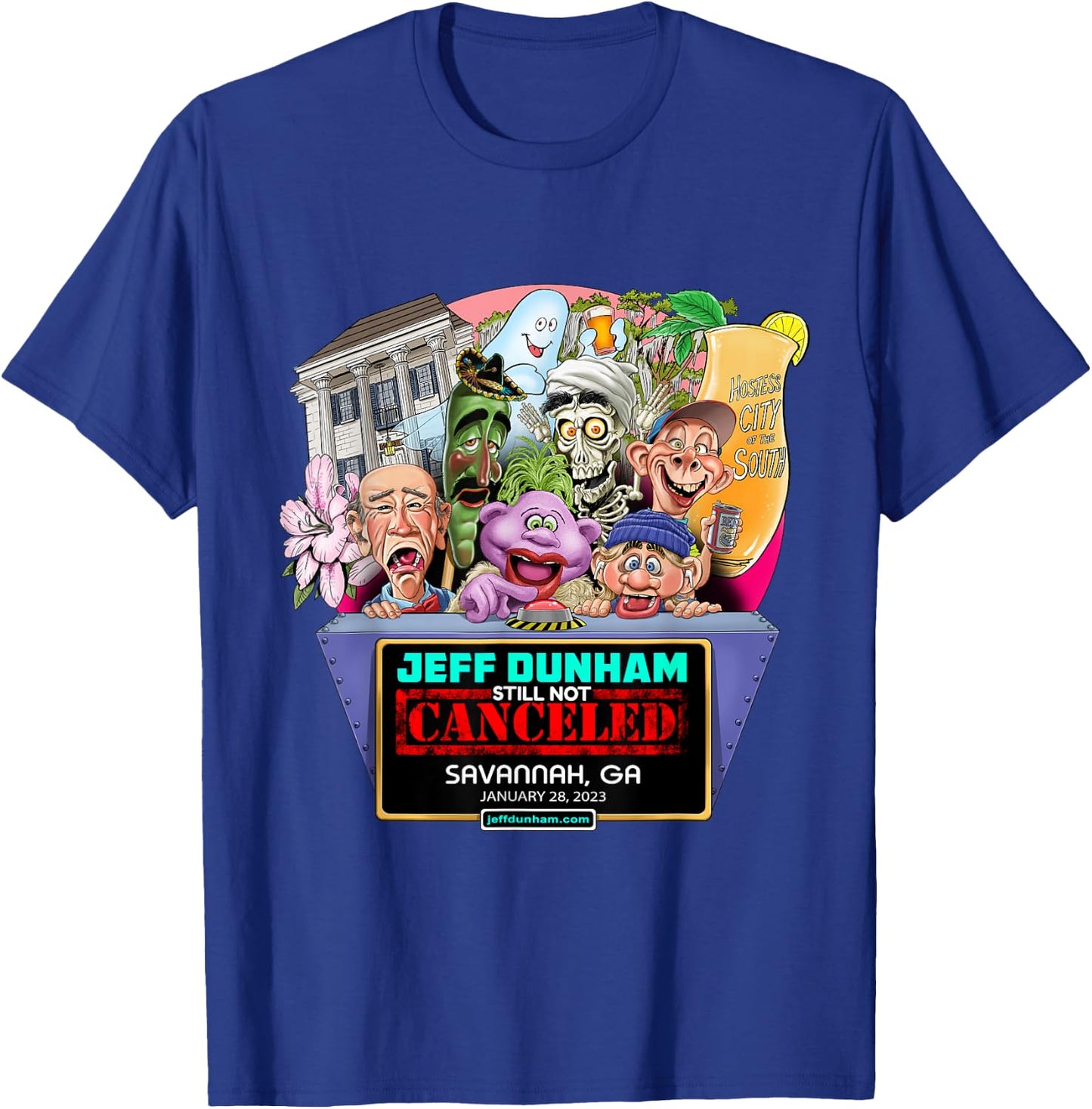 Jeff Dunham Savannah, GA (2023) T-Shirt - T-Shirt | Royal