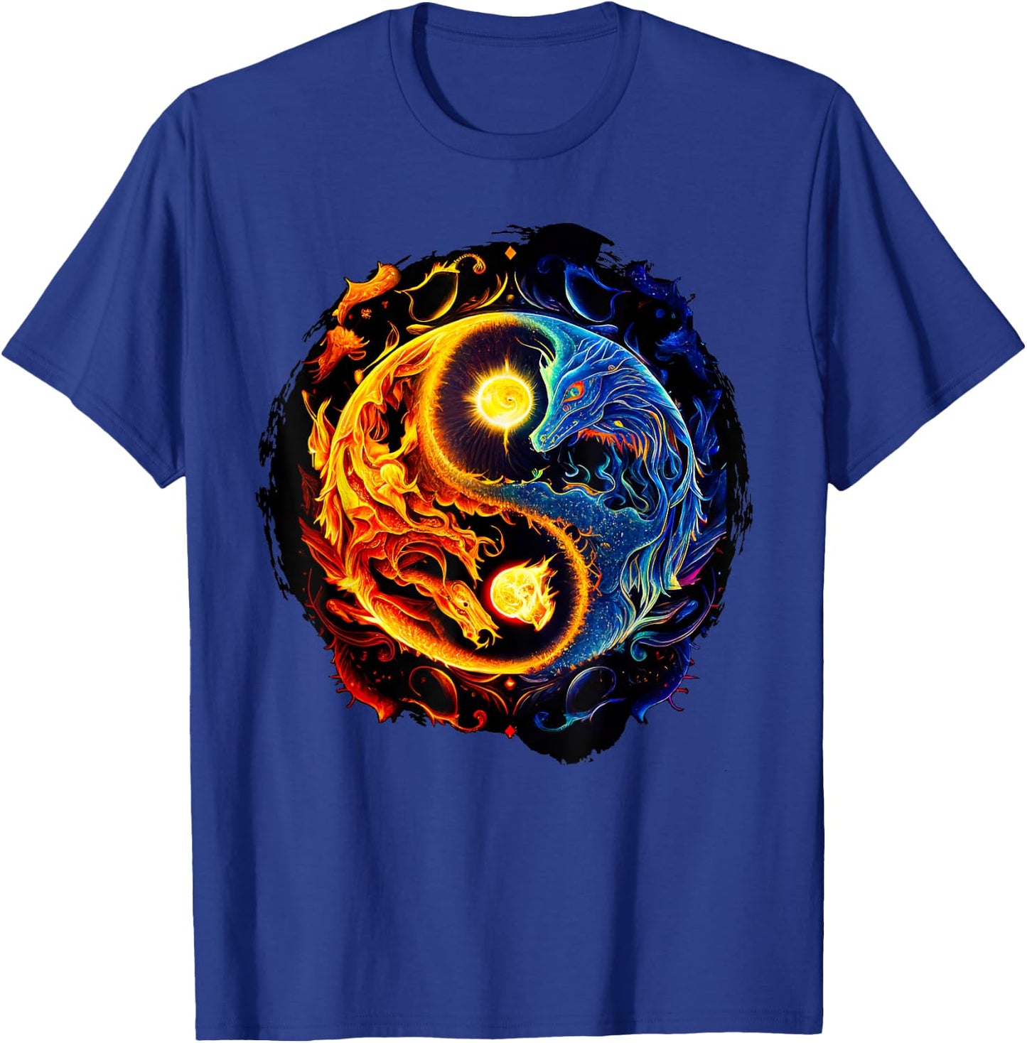 Yin Yang Dragons Fire & Water T-Shirt - T-Shirt | Royal