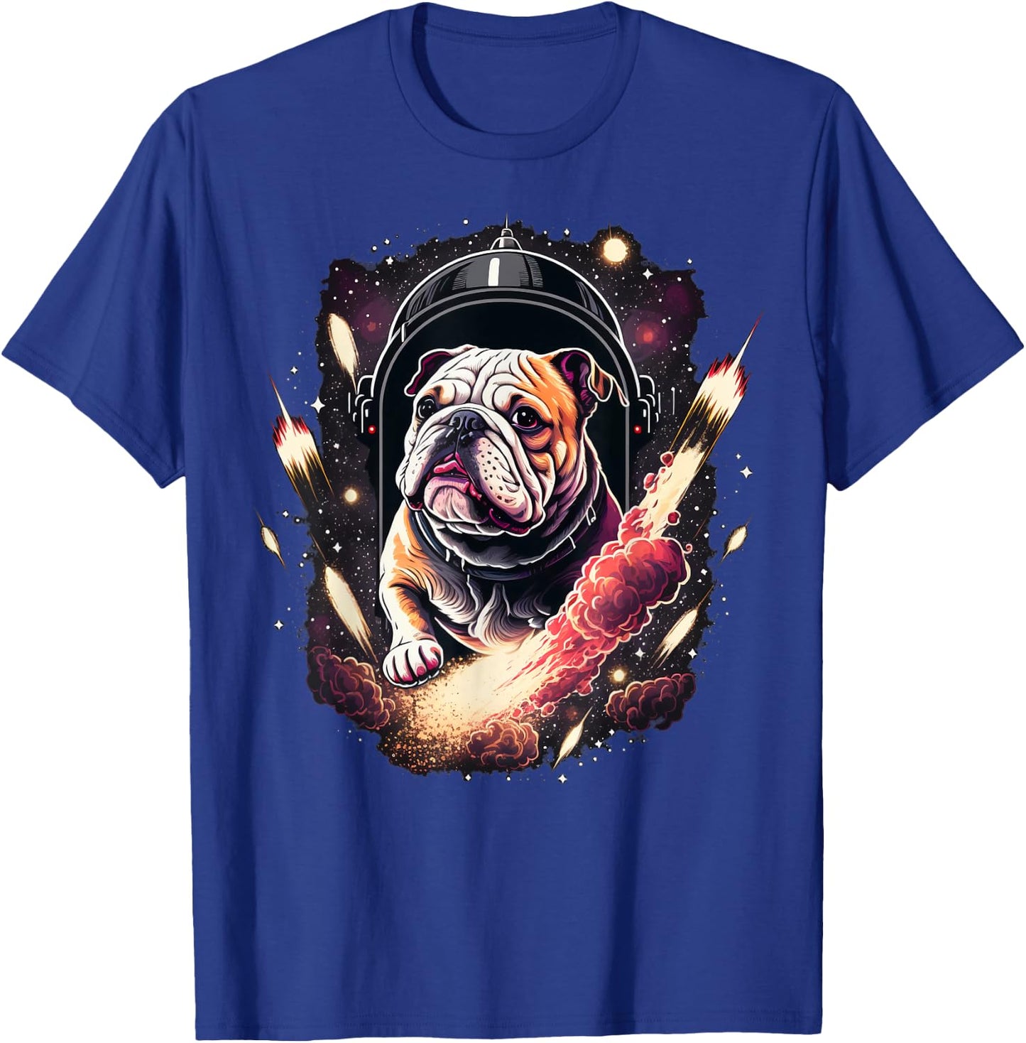 Outer Space Bulldog on Galaxy Astronaut Bulldog T-Shirt - T-Shirt | Royal