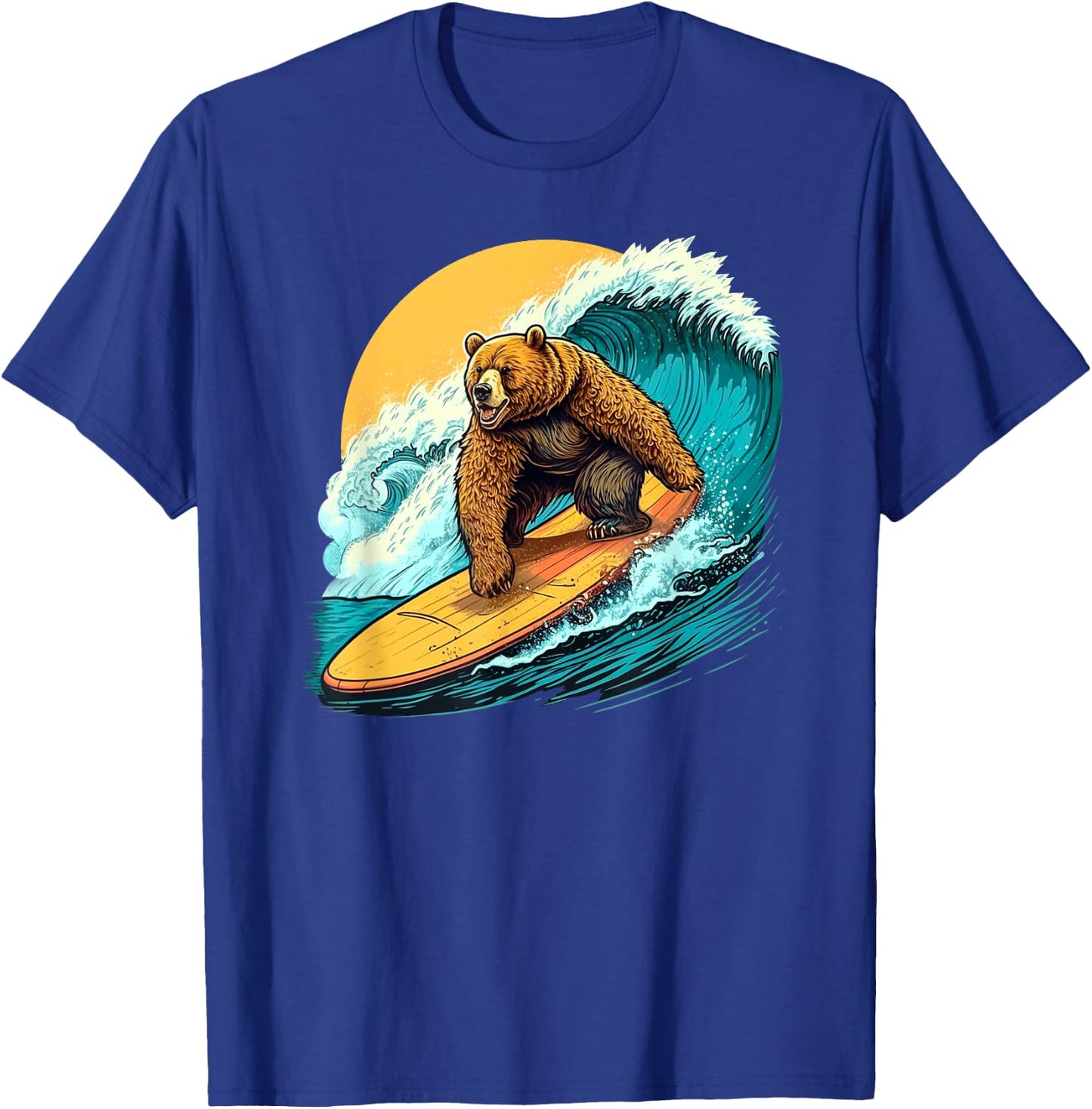 Cool Bear Surfing on Surfboard Hang Ten Surf Waves Sun Ocean T-Shirt - T-Shirt | Royal