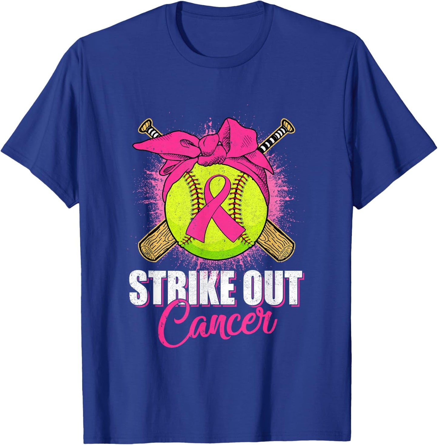 Strike Out Breast Cancer Awareness Softball Pink Ribbon T-Shirt - T-Shirt | Royal