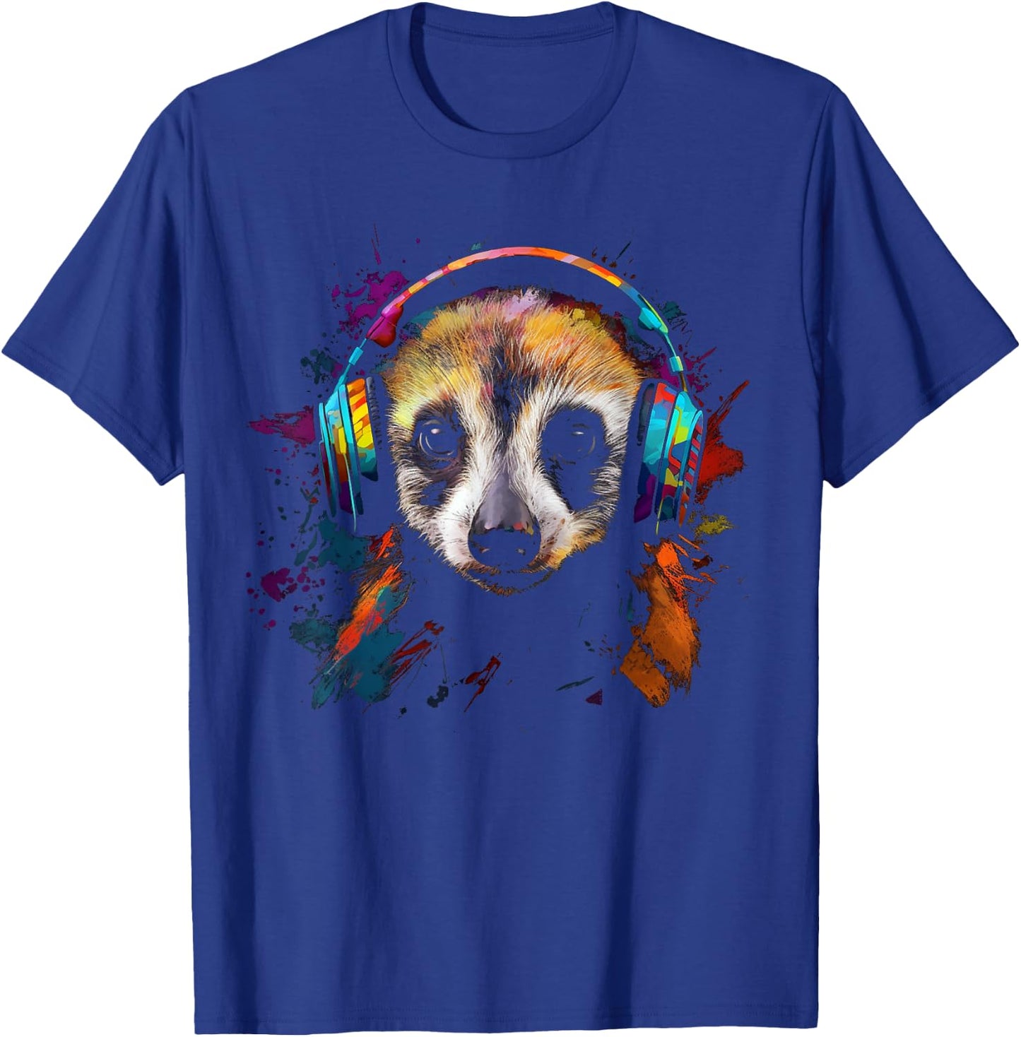 Meerkat Animal Music Art - Colourful Headphones Meerkat T-Shirt - T-Shirt | Royal