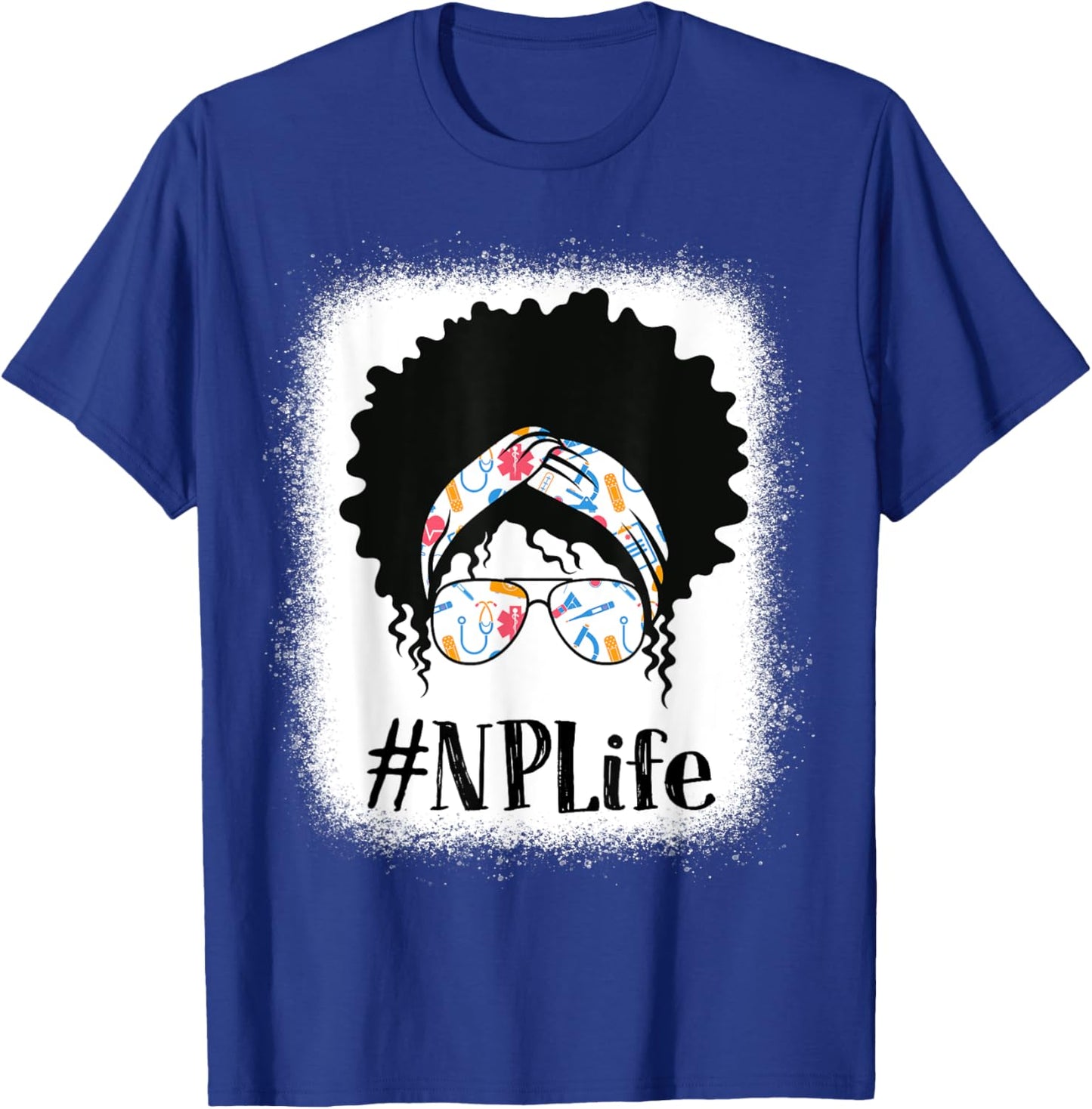 NP Nurse Practitioner Black Afro Messy Bun African American T-Shirt - T-Shirt | Royal