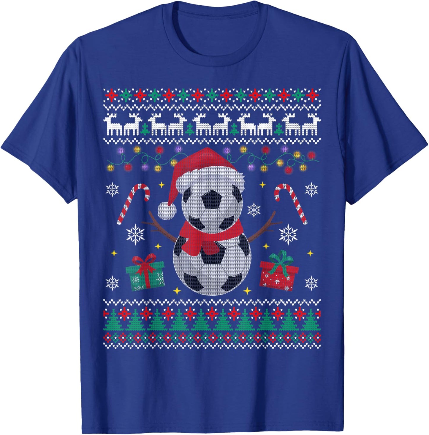 Funny USA Soccer Ugly Christmas Sweater Soccer Snowman T-Shirt - T-Shirt | Royal
